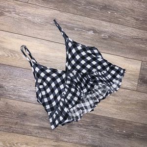 black/white flannel crop top
